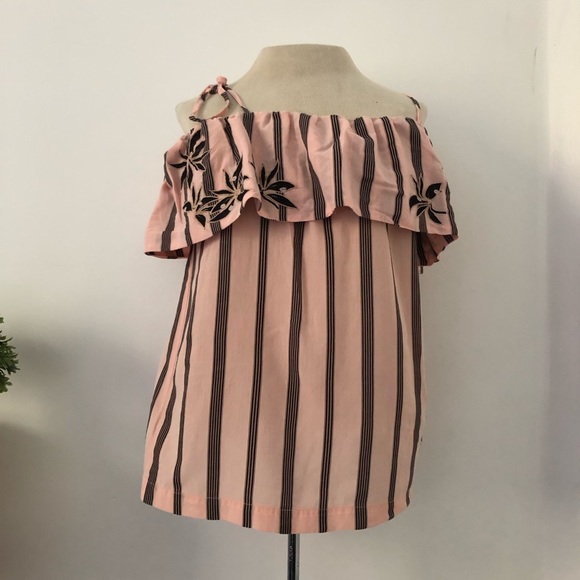 Ann Taylor loft off the shoulder striped blouse - Picture 2 of 4